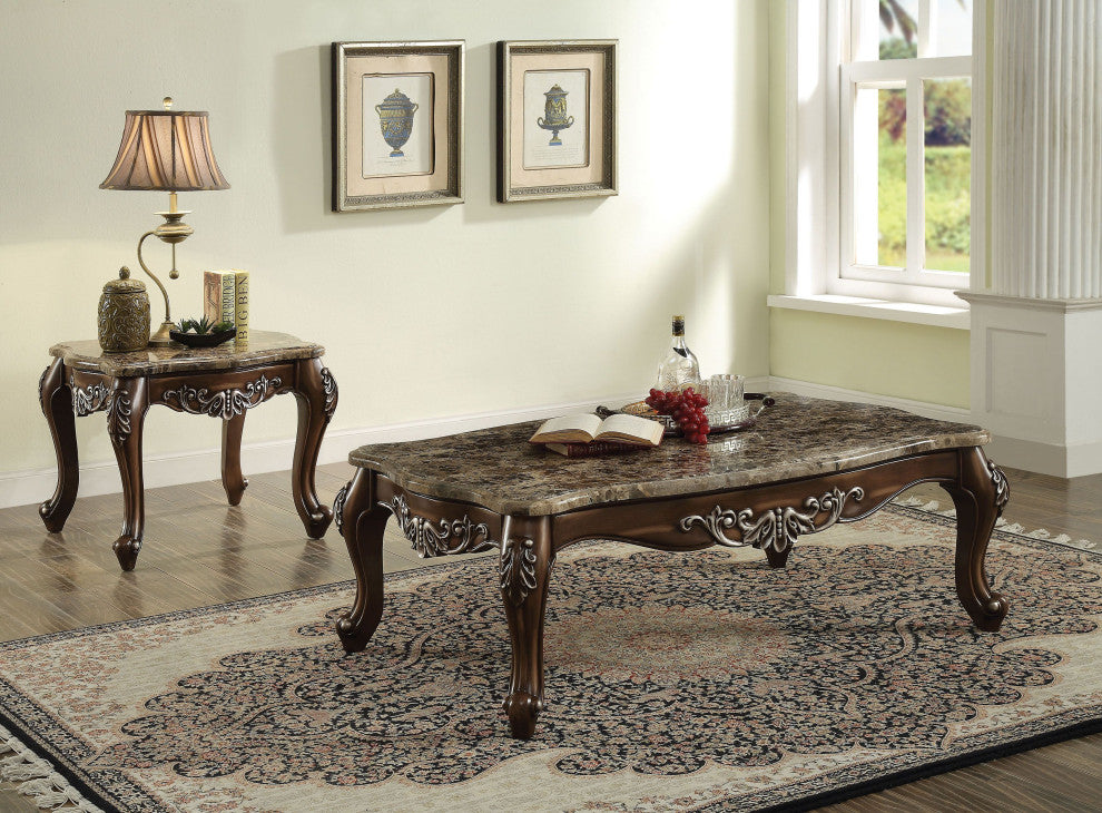 Latisha End Table, Marble and Antique Oak