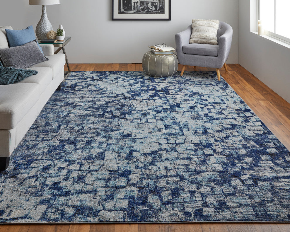 Weave & Wander Adelmo Abstract Contemporary Rug, Navy/Blue, 3'x5'
