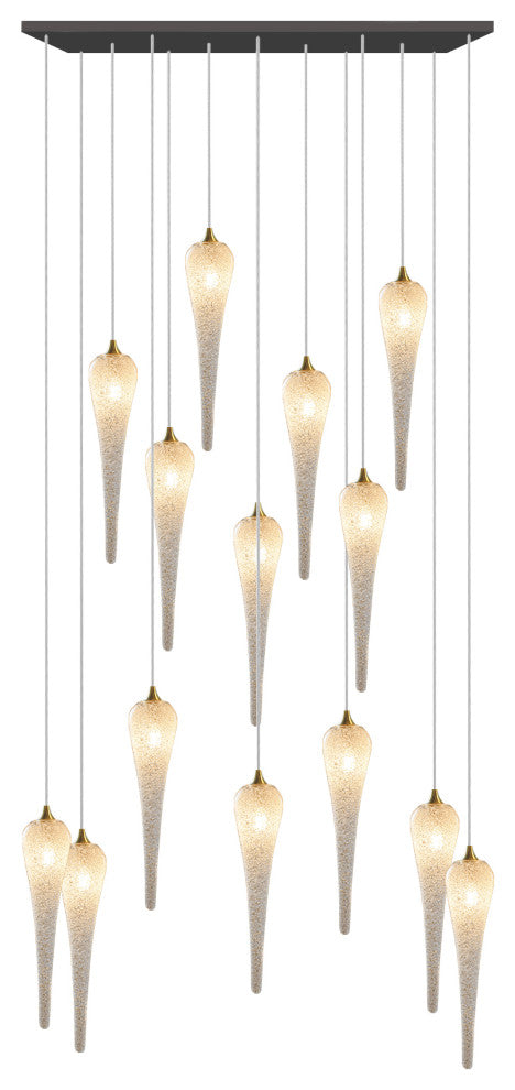 Icicle 14 Blown Glass Chandelier, Black, 60", Champagne Glass