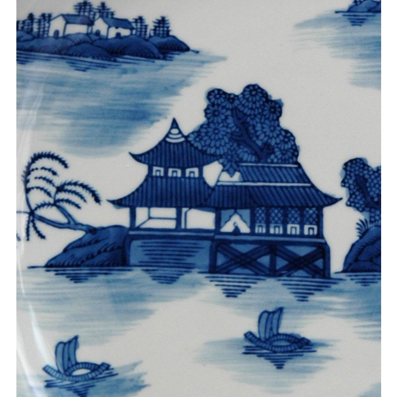 14" Landscape Blue and White Porcelain Plate