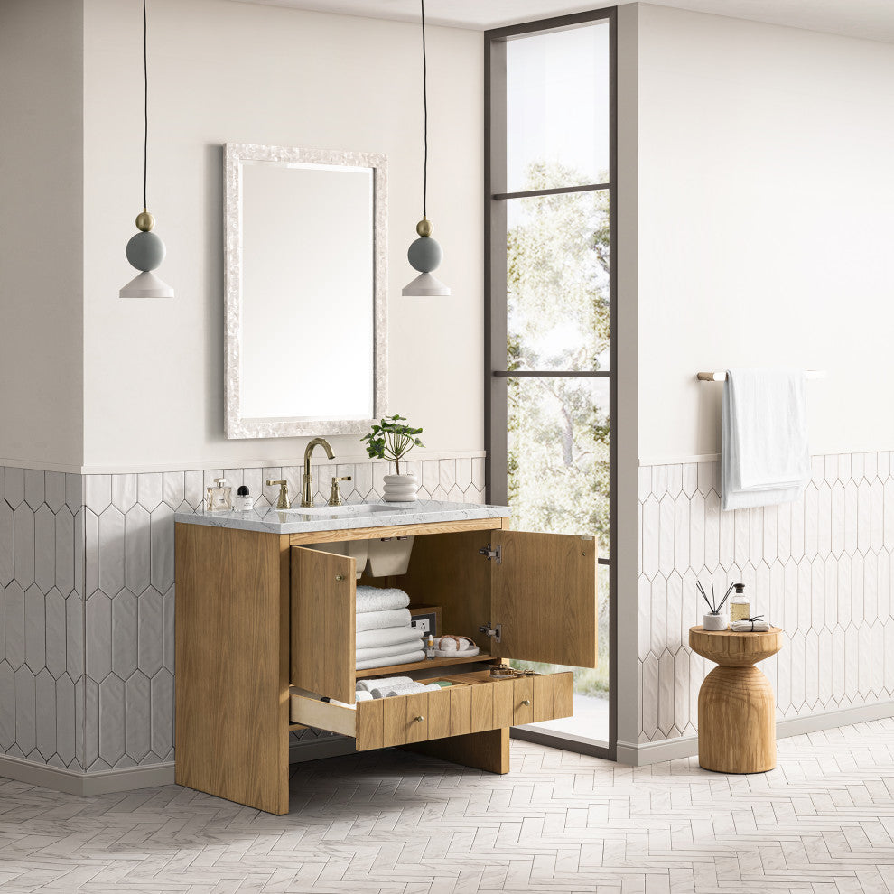 Hudson 36" Single Vanity, Light Natural Oak,  Eternal Jasmine Pearl Top