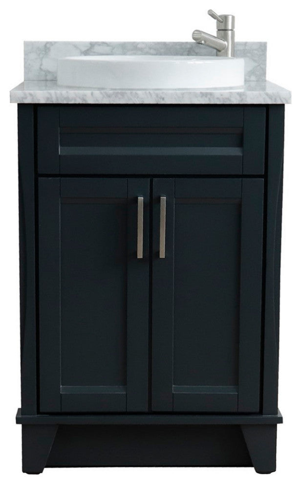 25" Single Sink Vanity, Dark Gray Finish With White Carrara Marble