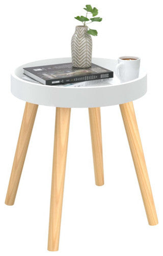 vidaXL Side Table Round Coffee Table White Engineered Wood and Solid Wood Pine