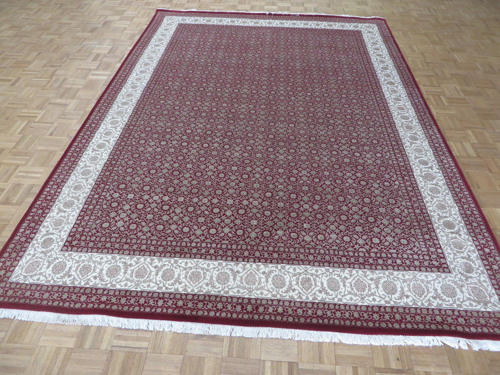 8'3x11'6 Handmade Red Fine Herati Tabriz Oriental Rug With Silk