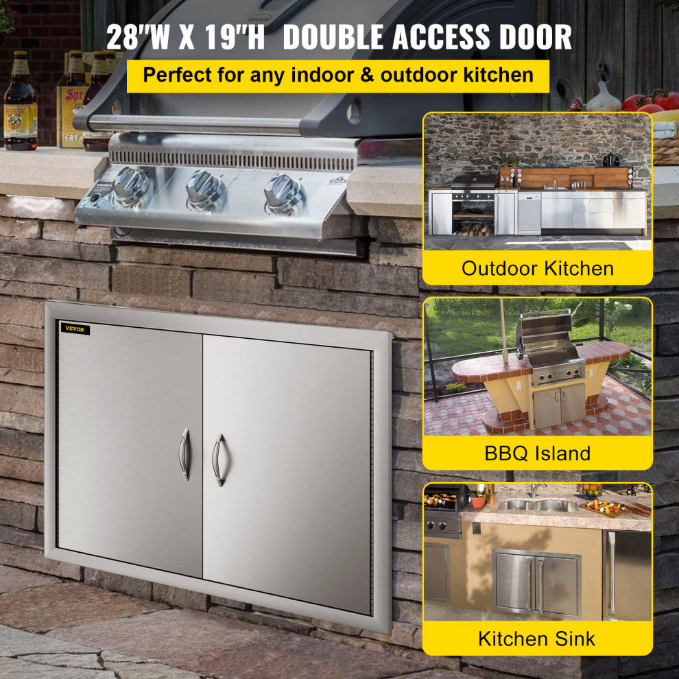 VEVOR Outdoor Kitchen Doors BBQ Kitchen Doors 19x28" Stainless Steel Cabinet