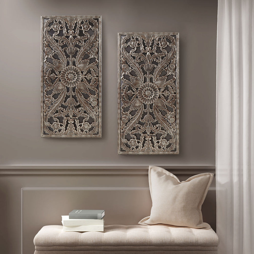 Madison Park Antique Carved Wooden Boho 2-Piece Wall Art Decor, Bronze, Bronze