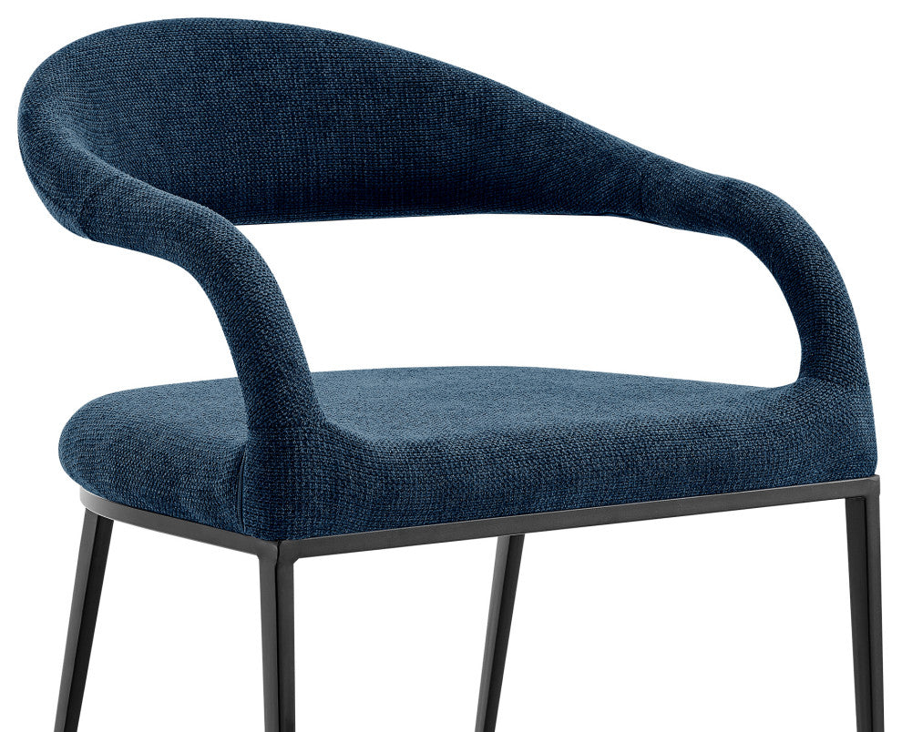 Morgan Upholstered Dining Chair With Matte Black Iron and Blue Fabric, Set of 2