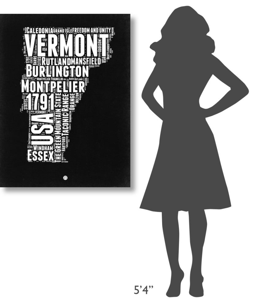 "Vermont Black and White Map" Fine Art Print