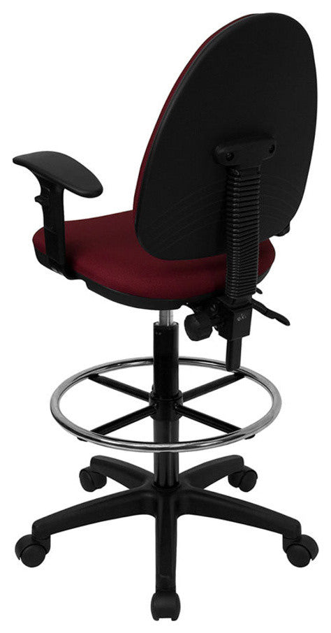 Mid-Back Burgundy Fabric Multifunction Drafting Chair