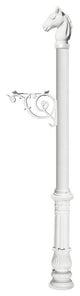 Post Only-Support Bracket, Decorative Ornate Base, Horsehead Finial, White