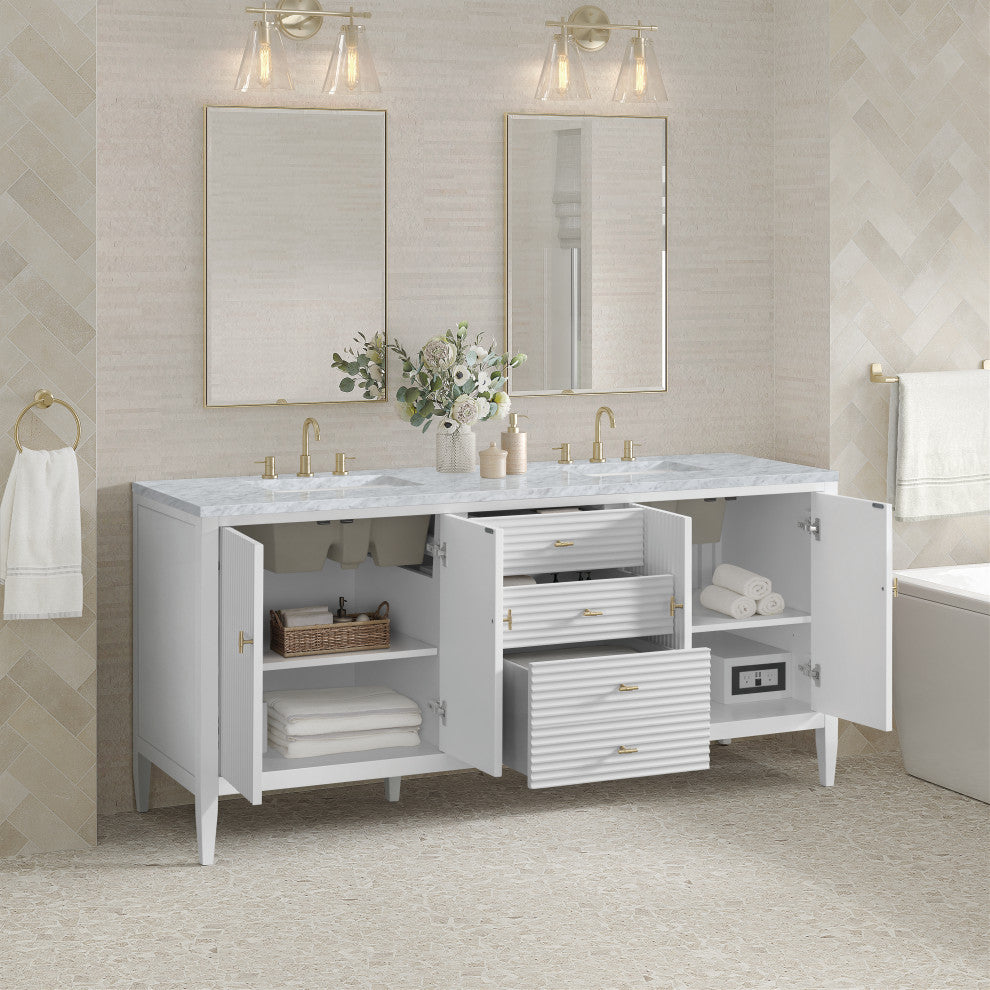 Myrrin 72" Double Vanity, Bright White, 3 CM Carrara White Marble Top