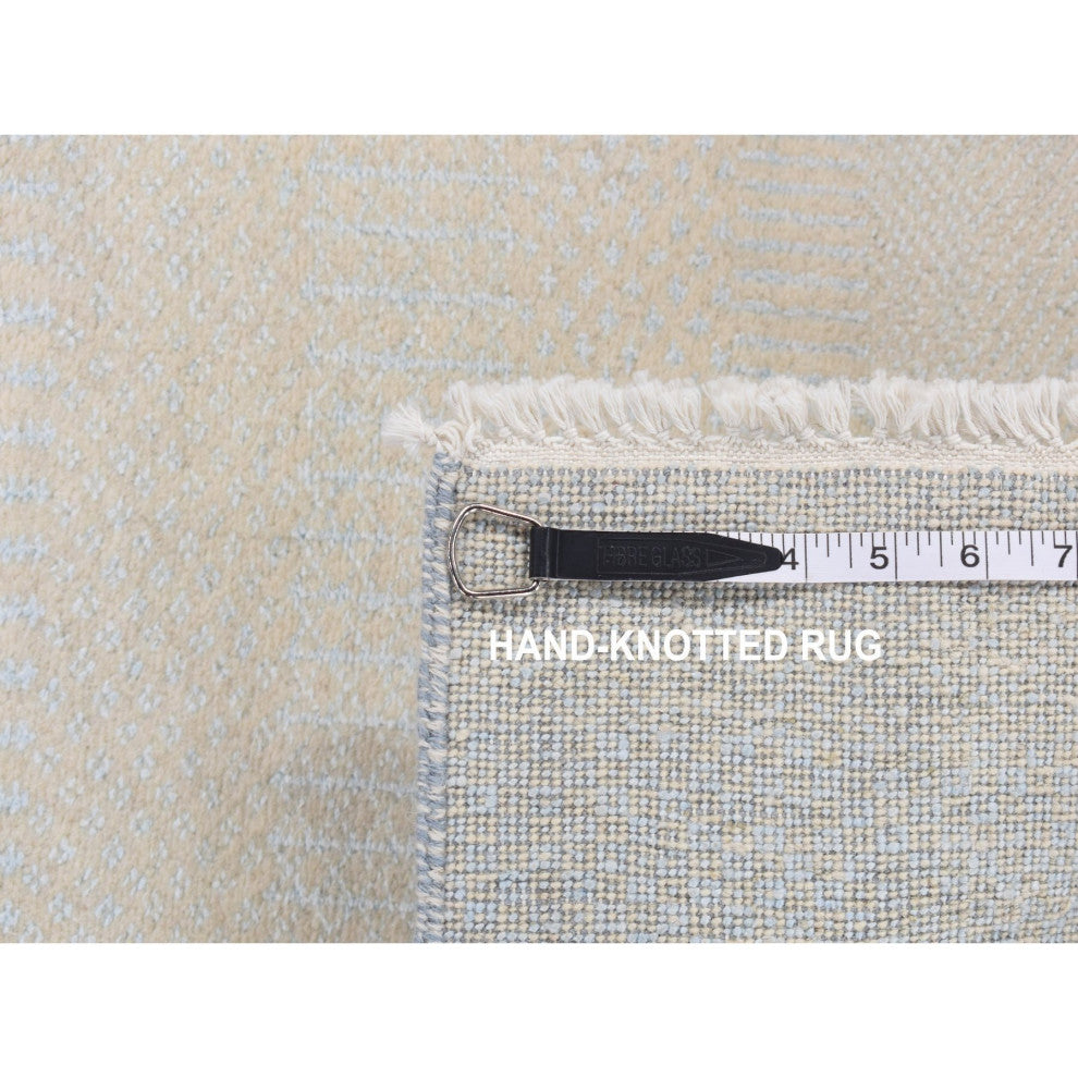 Ivory, Grass Design Gabbeh, Wool and Silk, Hand Knotted, Runner Rug, 2'7"x8'4"