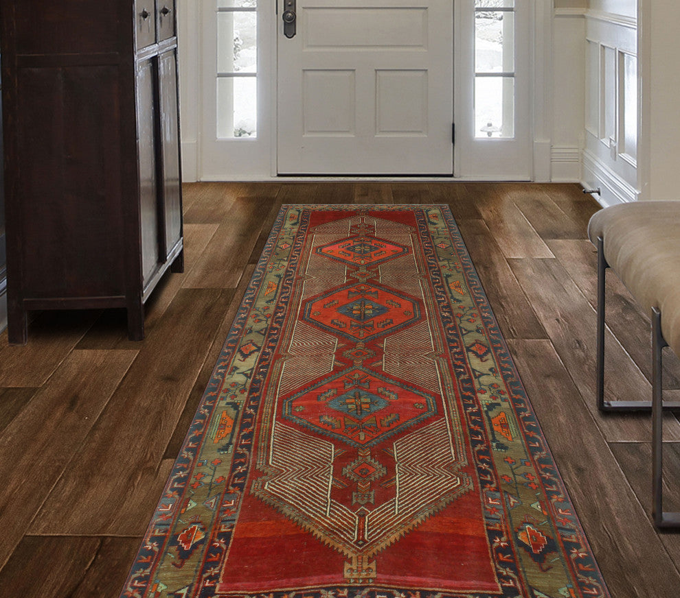 Fine Vintage Distressed Elaine Red/Ivory Runner, 4'4x13'0