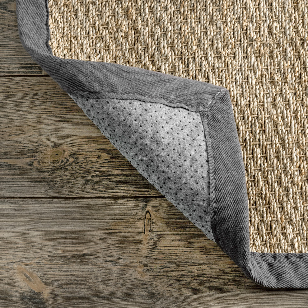 Nuloom Jute and Sisal Elijah Seagrass With Border Area Rug, Dark Grey 3'x5'