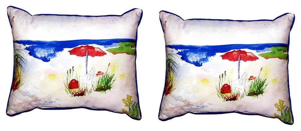 Pair of Betsy Drake Red Beach Umbrella Large Pillows 16 Inch X 20 Inch