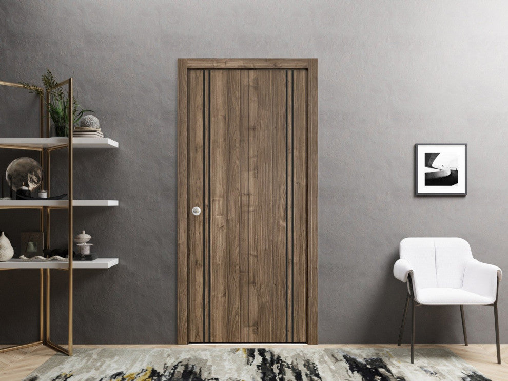 Bi-fold Doors 36 x 80 | Planum 0016 Walnut with  | Sturdy Tracks