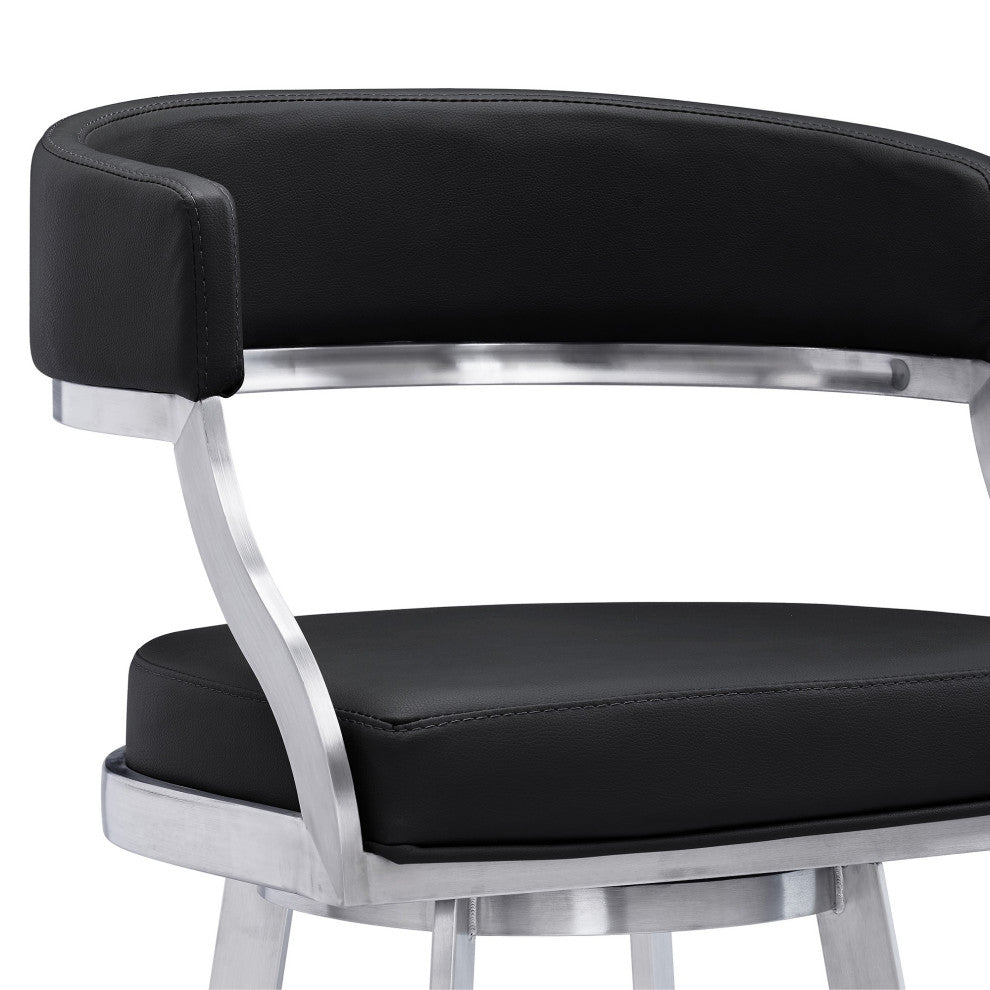 Saturn Contemporary 30" Bar Height Barstool in Brushed Stainless Steel Finish