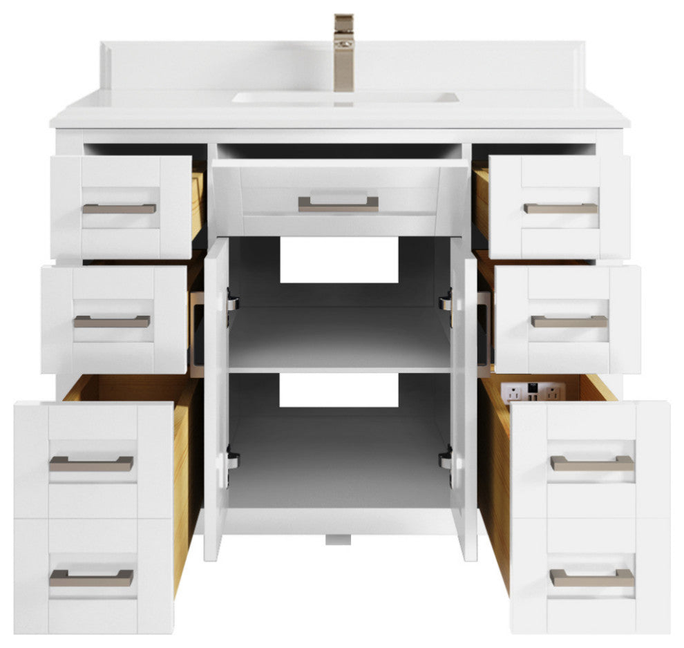 Cambridge 42 Single Sink Bath Vanity in White 1.5" White Quartz