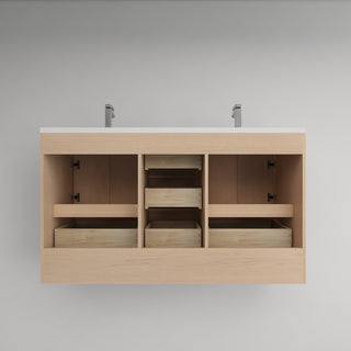 Victoria 60" Solid Wood Vanity Double Sink, Overhead Cabinet, Yellow Oak