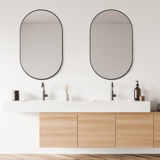 Ispra 36" Oval Bathroom/Vanity Aluminum Framed Wall Mirror, Matt Black