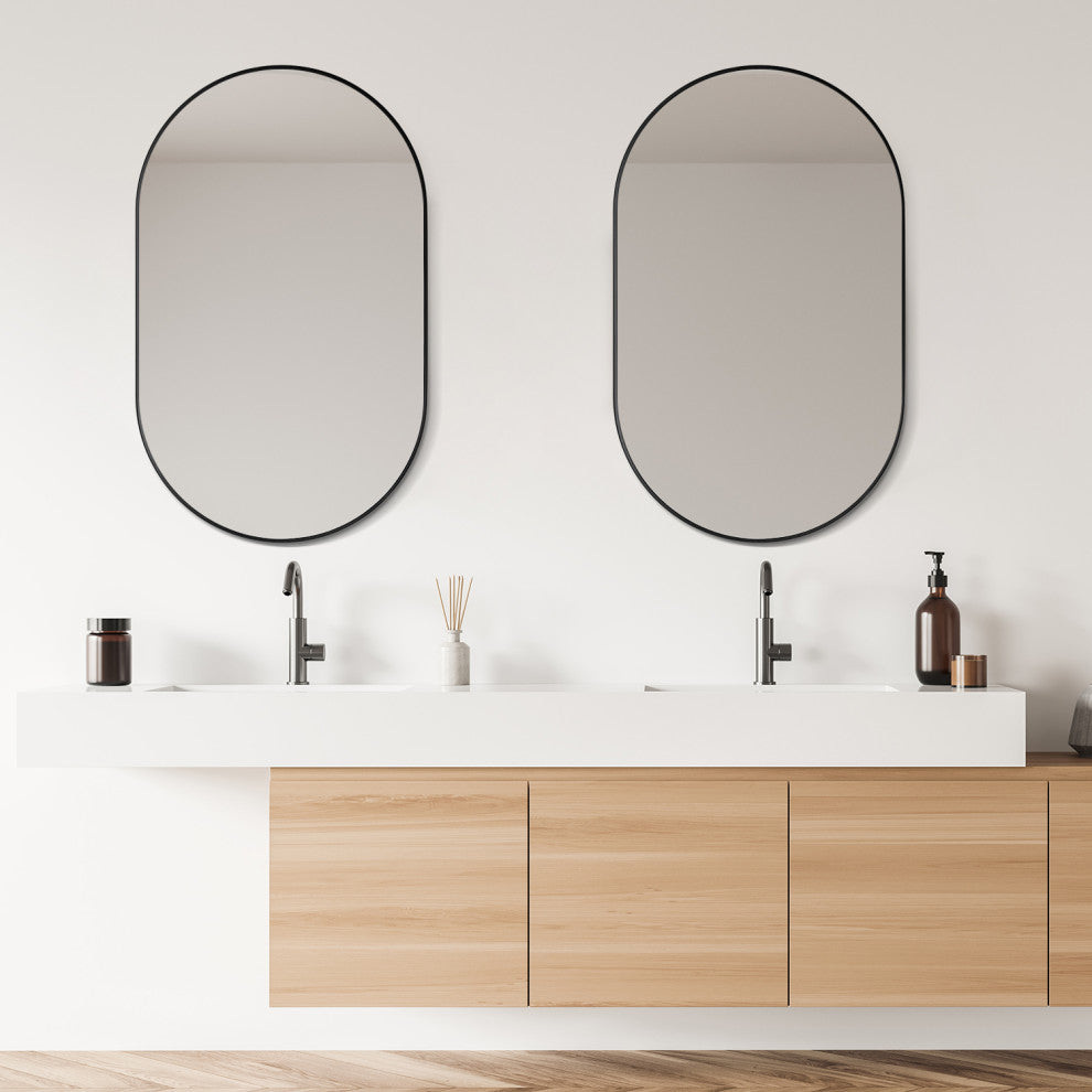 Ispra 36" Oval Bathroom/Vanity Aluminum Framed Wall Mirror, Matt Black