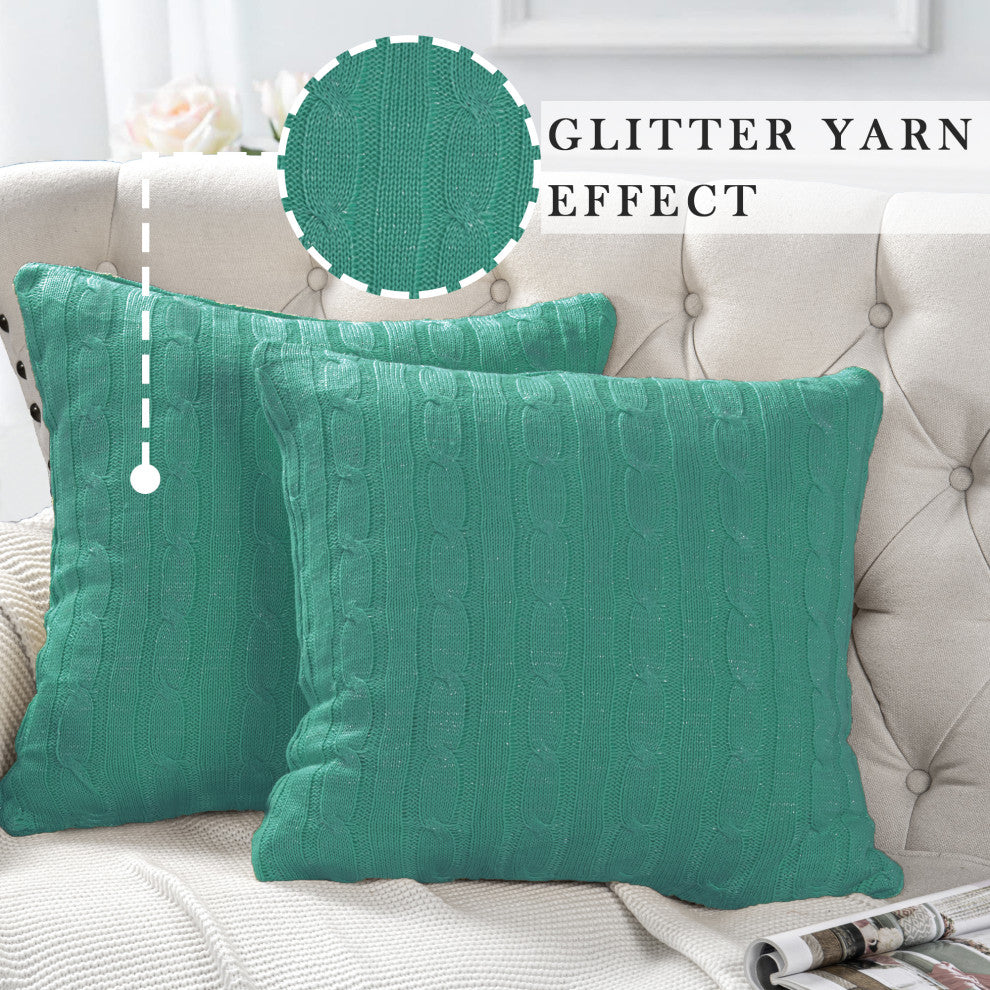 Cable Knit 2 Piece Throw Pillow Shell Set, Blue Turquoise, 2 Piece, 20"x20"