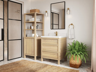 Elizabeth Oak 30" Single Sink Vanity, White 2" Venatino Quartz