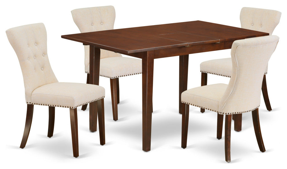 5Pc Kitchen Set - 4 Parson Chairs, Butterfly Leaf Table Hardwood, Mahogany