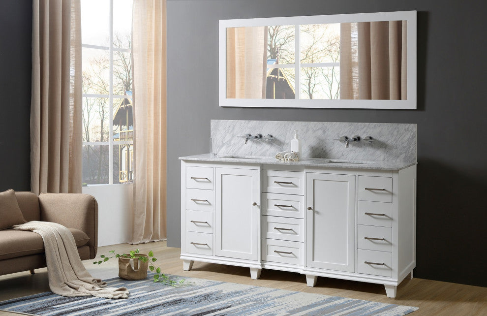72" Premium Ultimate Classic Bath Vanity, White and Mirror