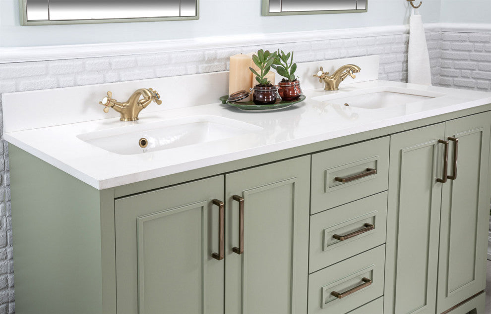 Albia Collection 60" Bathroom Vanity With Sink, Mirror, Countertop, Green