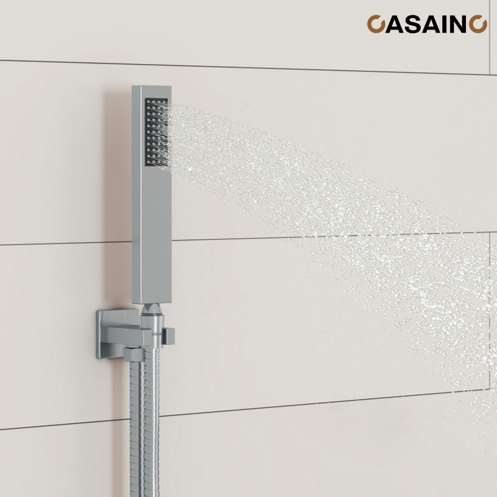 10inch Wall Mounted Rain Shower System With Handheld & Unique Shower Arm, Brushed Nickel