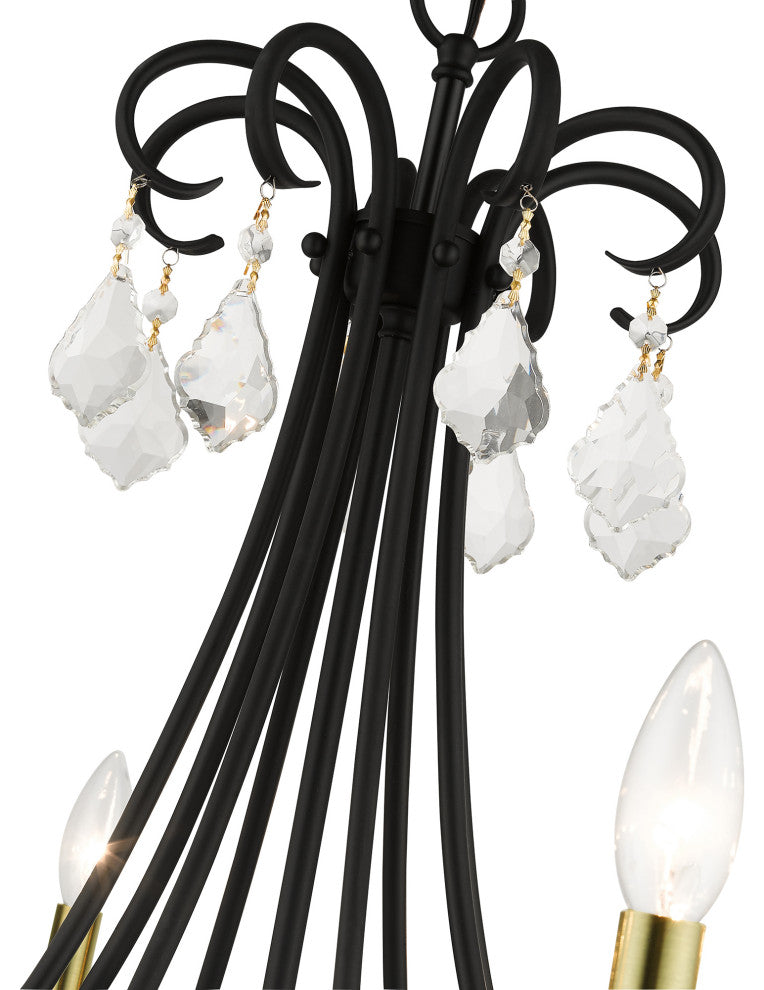 Daphne 8-Light Black Large Chandelier, Antique Brass Accents and Clear Crystals