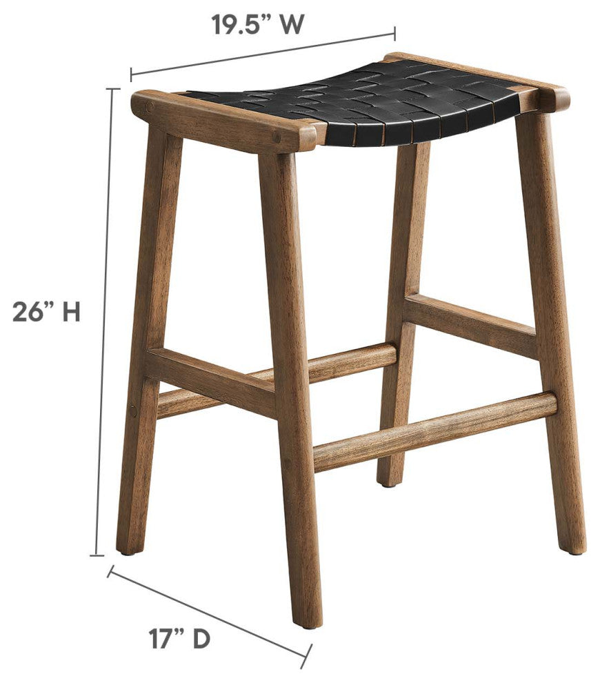 Saoirse Faux Leather Wood Counter Stool - Set of 2 - Walnut Black