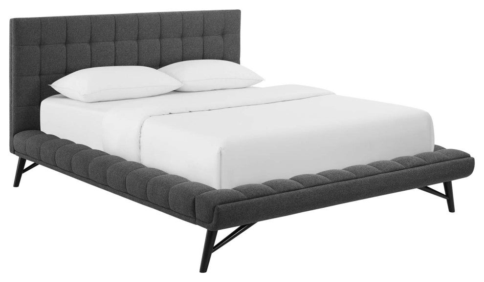 Julia Queen Biscuit Tufted Upholstered Fabric Platform Bed Gray