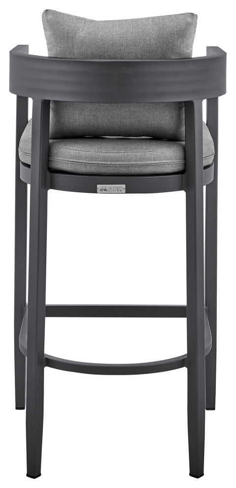 Menorca Outdoor Stool, Aluminum With Gray Cushions, Bar Height