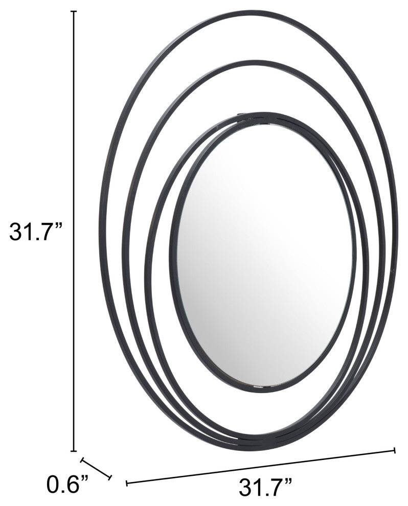 Frame Wall Mirror, Round, Glass, Steel Metal, Black, Bedroom Living