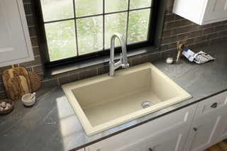 Karran Drop-In Quartz 33" 1-Hole Single Bowl Kitchen Sink, Bisque