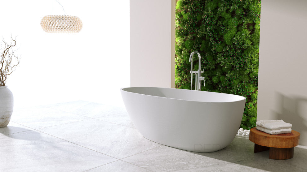 Perlato Mandia 67" Eco-Lapistone Freestanding Soaker Tub, White