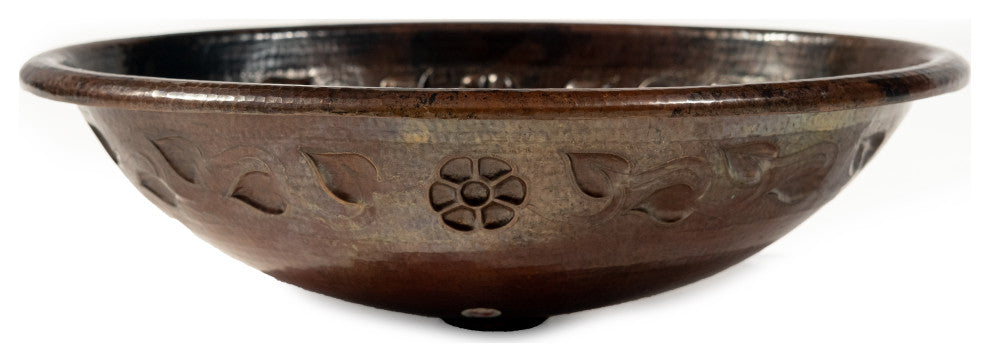 19" Oval Copper Sink with Flower Motif