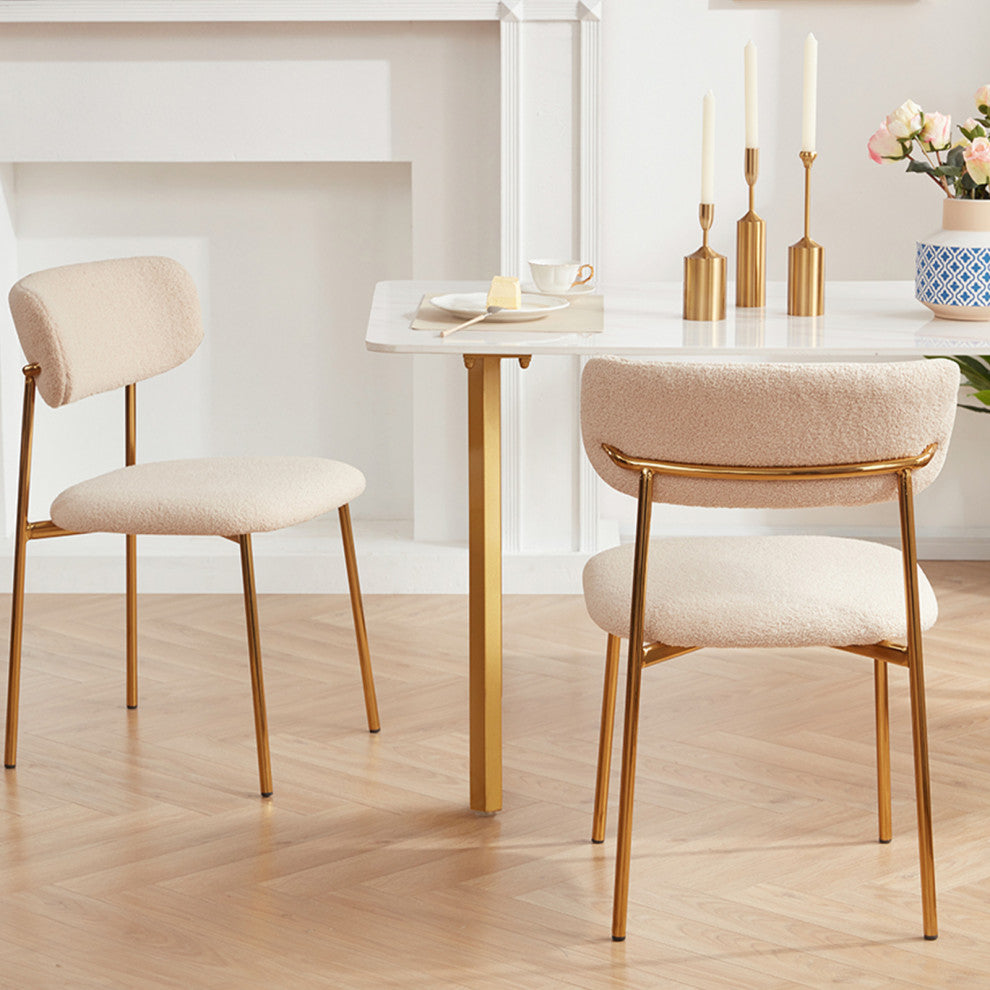 Set of 2 Sherpa Golden Frame Side Chairs, Khaki