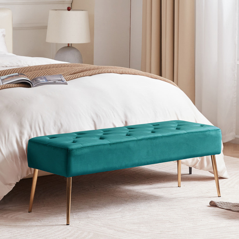 Button Tufts Bedroom Bench, Atrovirens-Velvet
