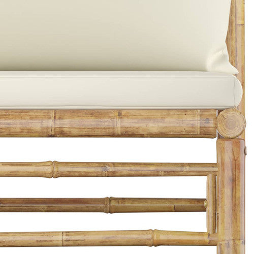 vidaXL Patio Lounge Set Sofa Couch 4 Piece with Cream White Cushions Bamboo