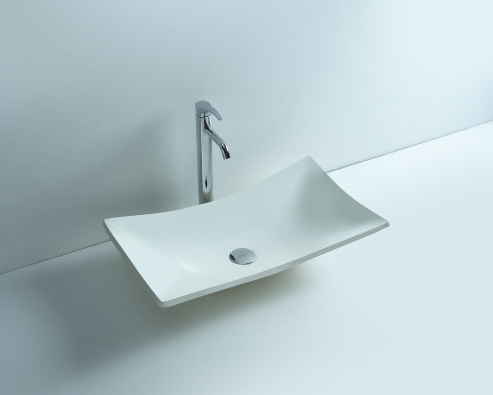 ADM Curved Stone Resin Countertop Sink, White, 25", Matte White