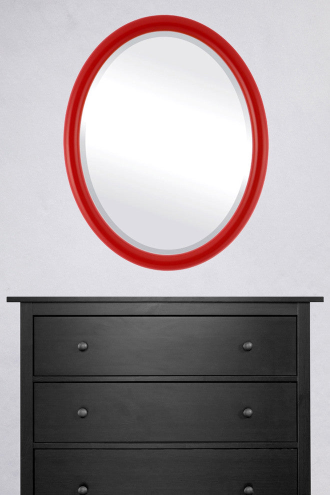 Pasadena Framed Oval Mirror, Holiday Red, 21"x25"