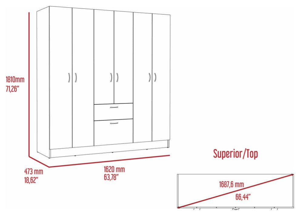 FM FURNITURE Guajira 6-Door Wall Armoire - Black