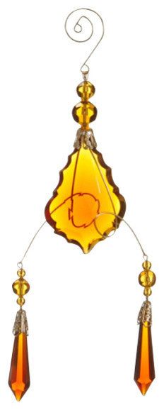 Faceted Beaded Pendant Scrolling Christmas Ornament, Amber Gold, 9"