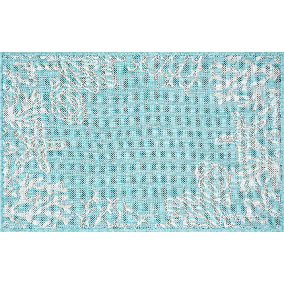 Biscayne Novelty Coastal Aqua/Cream Indoor/Outdoor Scatter Mat, 2'x3'
