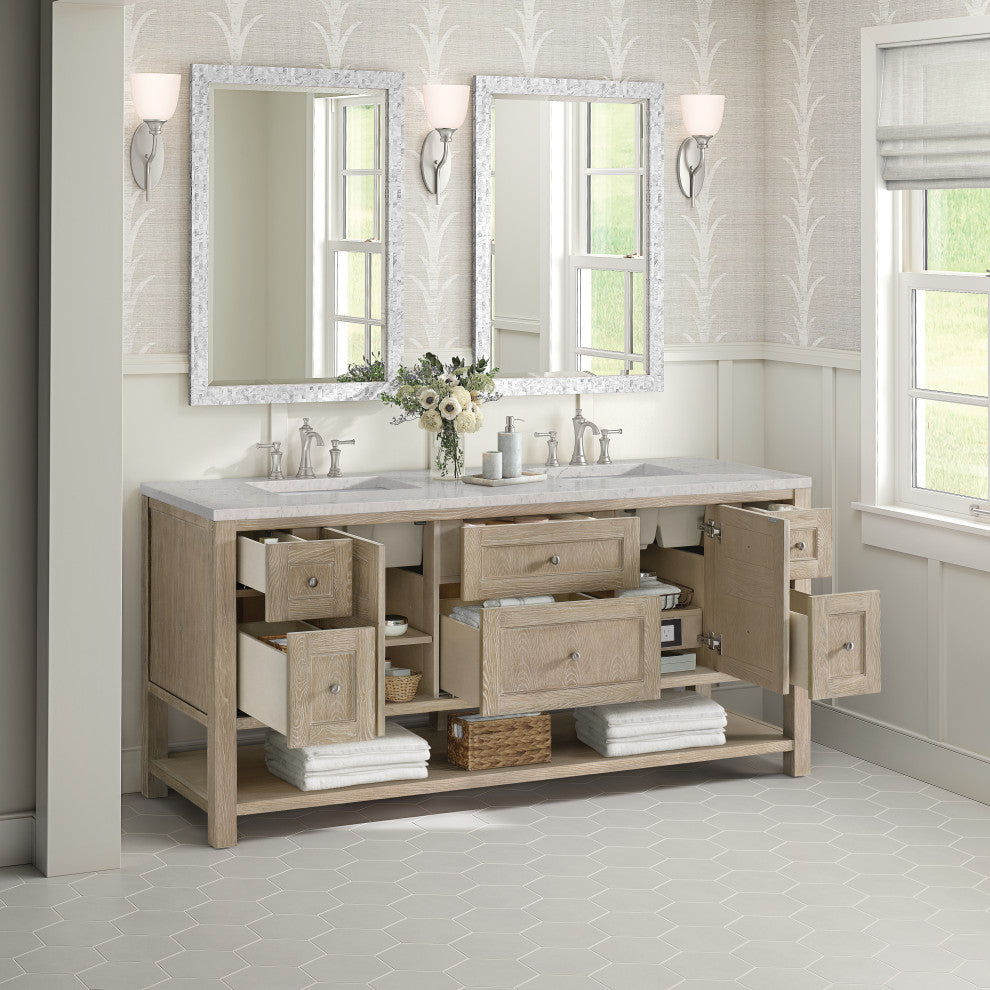 Breckenridge 72" Double Vanity, Oak, 3 CM Eternal Jasmine Pearl Top