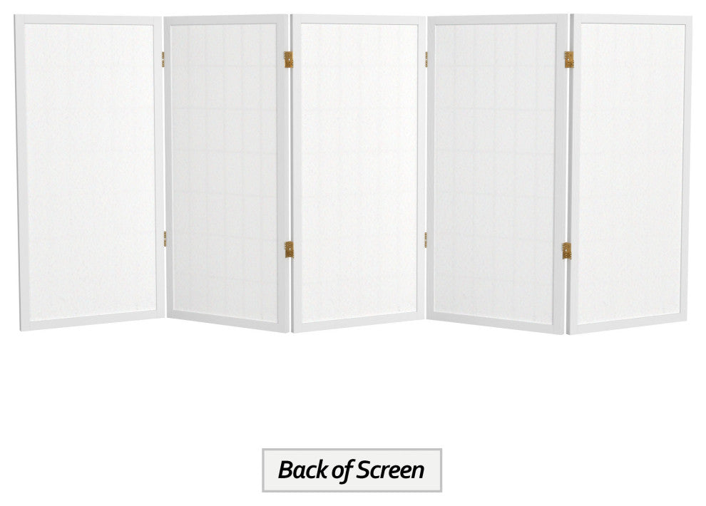 3' Tall Window Pane Shoji Screen, White, 5 Panels