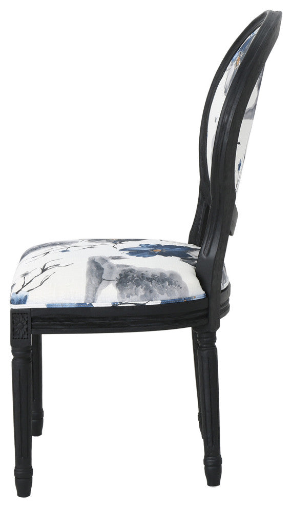 GDF Studio Babbs Traditional Fabric Dining Chairs, Set of 2, Floral Print/Black